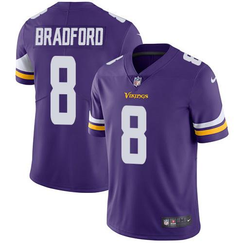 Nike Vikings #8 Sam Bradford Purple Team Color Men's Stitched NFL Vapor Untouchable Limited Jersey